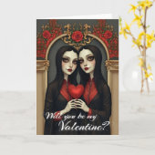 Gothic-Valentins-Zwillinge mit rotem Herzen Karte (Gelbe Blume)