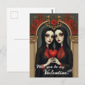 Gothic-Valentins-Zwillinge mit rotem Herzen Postkarte (Vorne/Hinten)