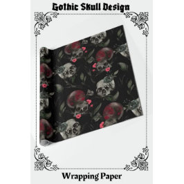 Gothic Valentinstag Red Black Rose Skulls Geschenkpapier