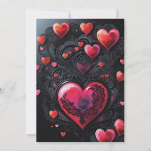 Gothic Valentinstag Rot & Schwarze Herzen Feiertagskarte