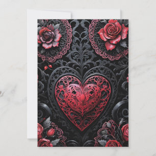 Gothic Valentinstag Rot & Schwarze Herzen & Rosen Feiertagskarte