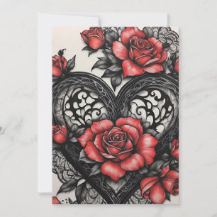 Gothic Valentinstag Rot & Schwarze Herzen & Rosen Feiertagskarte