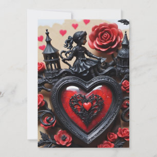 Gothic Valentinstag Rot & Schwarze Herzen & Rosen Feiertagskarte