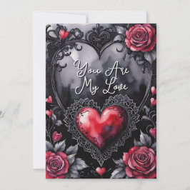 Gothic Valentinstag Rote Herzen Schwarze Spitze &  Feiertagskarte