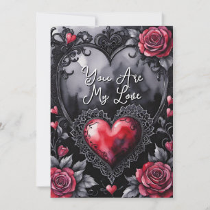 Gothic Valentinstag Rote Herzen Schwarze Spitze &  Feiertagskarte
