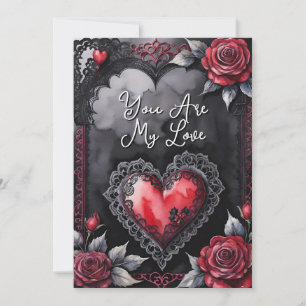 Gothic Valentinstag Rote Herzen Schwarze Spitze & Feiertagskarte