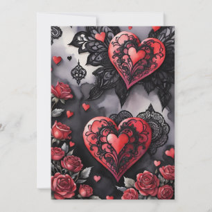 Gothic Valentinstag Rote Herzen Schwarze Spitze un Feiertagskarte