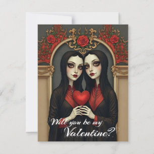 Gothic-Valentinszwillinge mit rotem Herzen