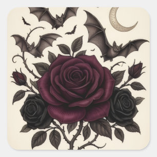 Gothic Vampir Burgunderrose Dunkle Floral Hallowee Quadratischer Aufkleber