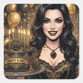 Gothic Vampir Geburtstag |  Elegante dunkle Fantas Quadratischer Aufkleber