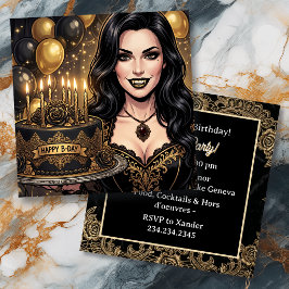 Gothic-Vampir-Geburtstagsfeier | Schwarz und Gold Einladung