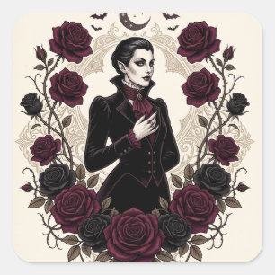 Gothic-Vampir-Halloween-Party-Burgunderrose Quadratischer Aufkleber