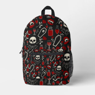 Gothic-Vampir-Muster Rote Rosen Fledermäuse Tote Bedruckter Rucksack