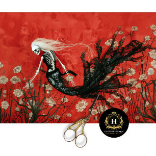 Gothic-Vampir-Skelett-Meeresjungfrau-Totenkopf-Dec Seidenpapier