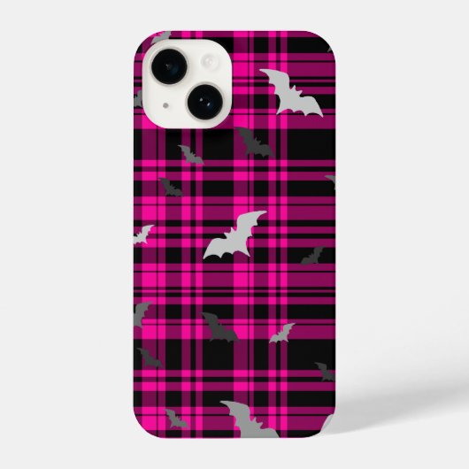 Gothic Vampire Bats Plaid Black Pink Phone Case iPhone Hülle (Rückseite)