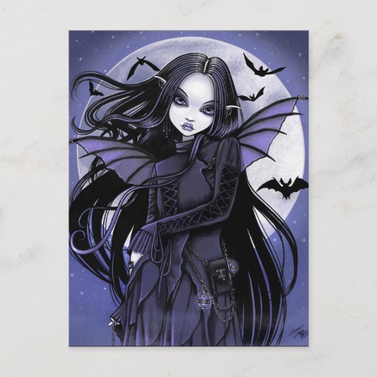 Gothic Vampire Bats Vollmond Lila Fairy Postkarte (Vorderseite)