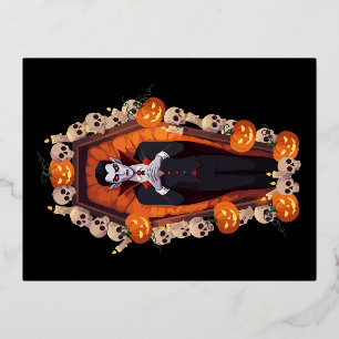 🦇 Gothic Vampire Black Postcard 🖤 🎃 Folien Feiertagspostkarte