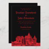 Gothic Vampire Castle Black Red Wedding Einladung (Vorne/Hinten)