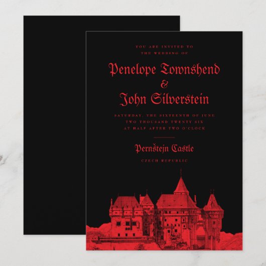 Gothic Vampire Castle Black Red Wedding Einladung (Vorne/Hinten)