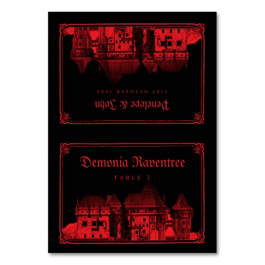 Gothic Vampire Castle Black Red Wedding Place Card Tischnummer (Vorderseite)