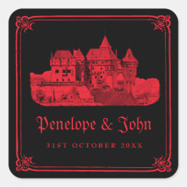 Gothic Vampire Castle Black Red Wedding Quadratischer Aufkleber