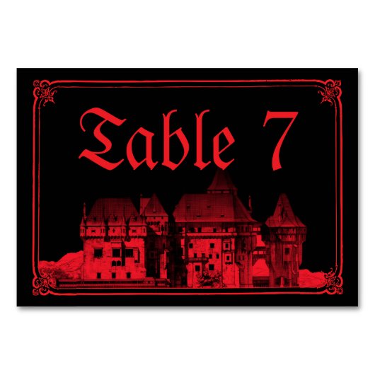 Gothic Vampire Castle Black Red Wedding Tischnummer (Rückseite)