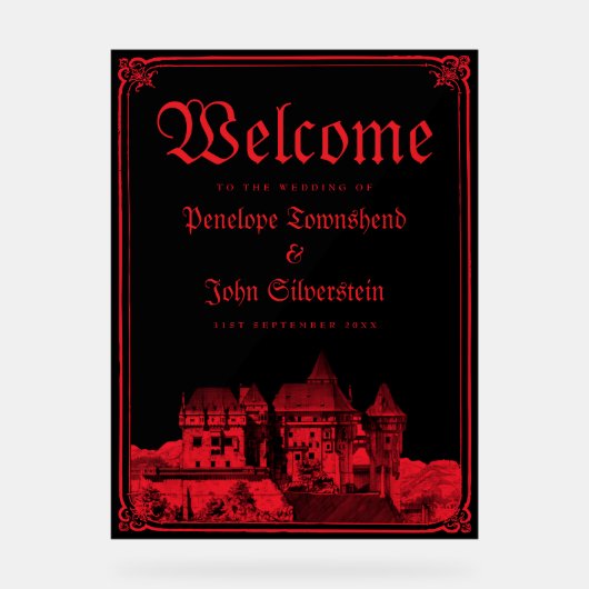 Gothic Vampire Castle Border Black Red Wedding Acrylschild (Vorderseite)