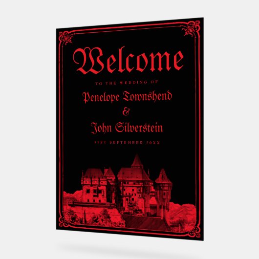 Gothic Vampire Castle Border Black Red Wedding  Acrylschild (Winkel)