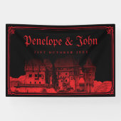 Gothic Vampire Castle Border Black Red Wedding Banner (Horizontal)