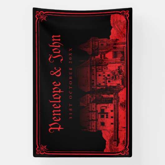 Gothic Vampire Castle Border Black Red Wedding Banner (Vertikal)