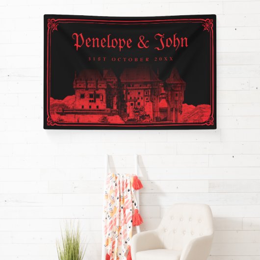 Gothic Vampire Castle Border Black Red Wedding Banner (InSitu)