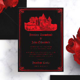 Gothic Vampire Castle Border Black Red Wedding Einladung