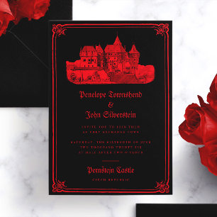 Gothic Vampire Castle Border Black Red Wedding Einladung