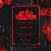 Gothic Vampire Castle Border Black Red Wedding Einladung