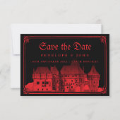 Gothic Vampire Castle Border Black Red Wedding Save The Date (Vorderseite)