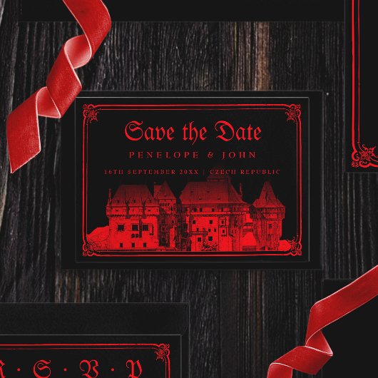 Gothic Vampire Castle Border Black Red Wedding Save The Date