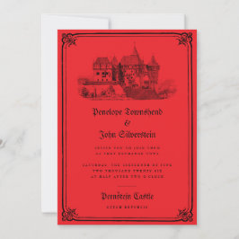 Gothic Vampire Castle Border Red Wedding Einladung