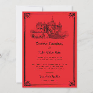 Gothic Vampire Castle Border Red Wedding Einladung