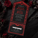 Gothic Vampire Cathedral Wedding All In One Einladung<br><div class="desc">Set die Bühne für ein überwältigend elegantes Ereignis mit diesen gotischen Einladungen. Inspiriert von Vampirkathedralen mit markanten Rot- und Schwarzwaldbildern,  ist es perfekt für eine dramatische und unvergessliche Feier. Sie sind ideal für Liebhaber von dunkler Romantik und zeitlosen Reiz.</div>