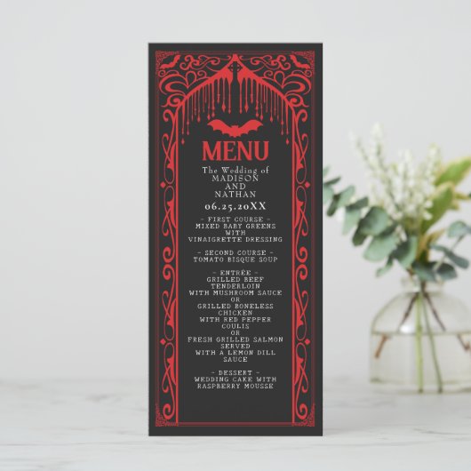 Gothic Vampire Cathedral Wedding Menu Menükarte (Stehend Vorderseite)