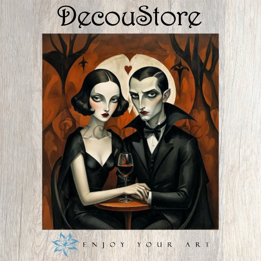 Gothic Vampire Couple with Wine Glass Decoupage Seidenpapier