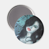 Gothic Vampire Frau schwarze Haare Original Kunst Magnet (Vorderseite/Rückseite)