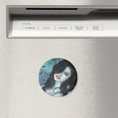 Gothic Vampire Frau schwarze Haare Original Kunst Magnet (In Situ (Geschirrspüler))