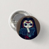 Gothic Vampire Girl mit Bat Big Eyes Niedlich Button (Vorne & Hinten)