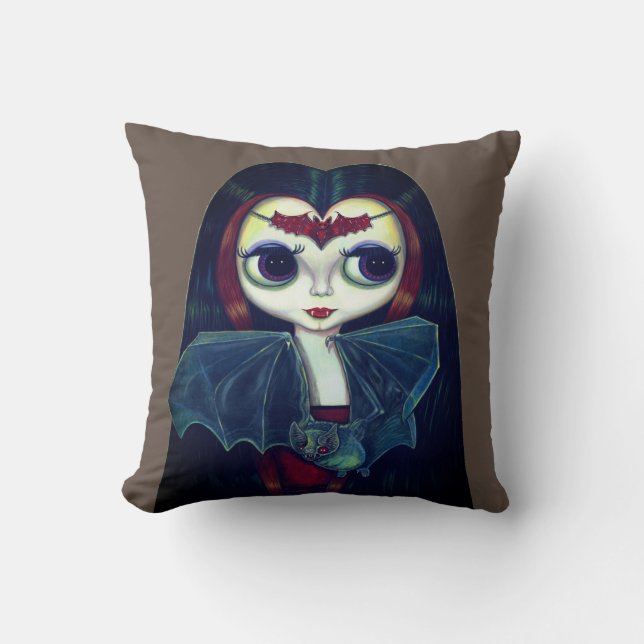 Gothic Vampire Girl mit Bat Big Eyes Niedlich Kissen (Vorderseite)