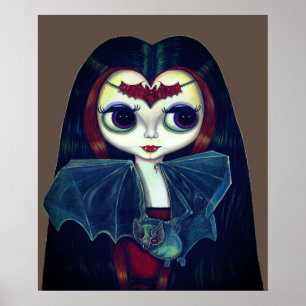 Gothic Vampire Girl mit Bat Big Eyes Niedlich Poster