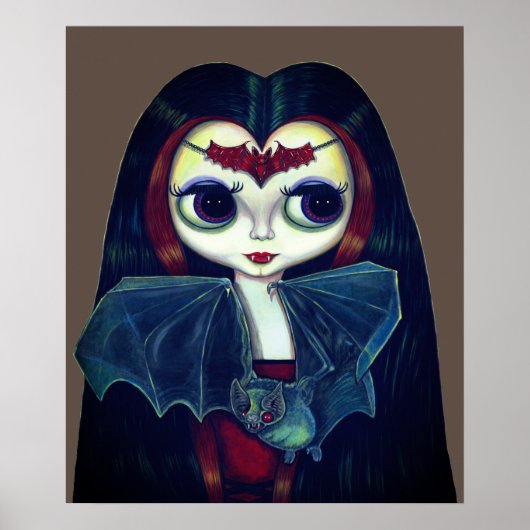Gothic Vampire Girl mit Bat Big Eyes Niedlich Poster (Vorne)