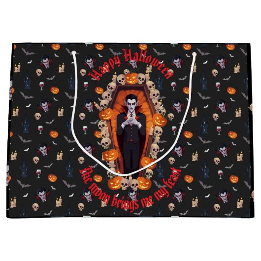 🧛 ‍ ♂️ Gothic Vampire Halloween Black Gift Bag 🎃 Große Geschenktüte (Vorderseite)
