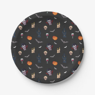 🧛 ‍ ♂️ Gothic Vampire Halloween Black Paper Plate Pappteller