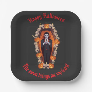 🧛 ♂️ Gothic Vampire Halloween Black Paper Plate Pappteller